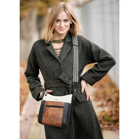Women's Brown White Trendy Vegan Leather Purses Hobo Handbags Shoulder Bag